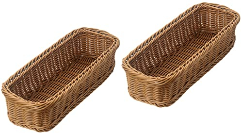 Cabilock 2pcs Plastic Rattan Woven Storage Basket Lid Cutlery Storage Box for Kitchen