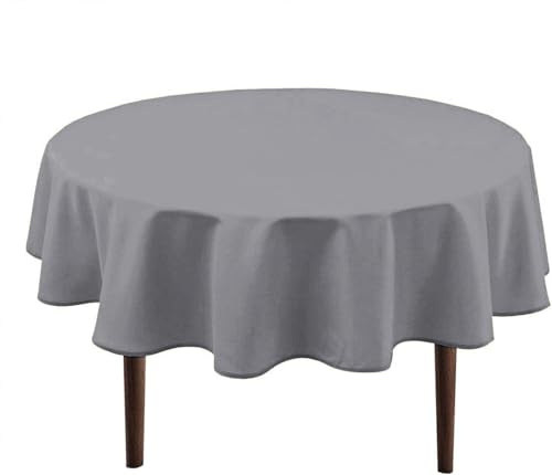 Hiasan Hellgrau Wasserabweisend Tischdecke aus Polyester,Rund160cm,Anti-Falten Tischtuch,geeignet für Küche,Restaurant,Hochzeit