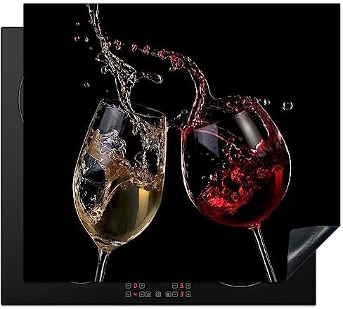 KitchenYeah© Herdabdeckplatte Induktion Schutzmatte Küche Herdabdeckung Ceranfeld Induktionsmatte Cerankochfeld Abdeckung Rotwein - Weißwein - Glas - Schwarz - Wein - 57x51 cm