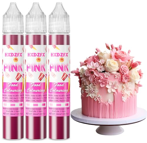 Black Food Colouring - 30ml×3 Bottles Concentrated Food Colouring Liquid for Baking, Cake Decorating, Candy, Macaron, Icing and Cooking (Pink, 3 Bottles x 30ml)