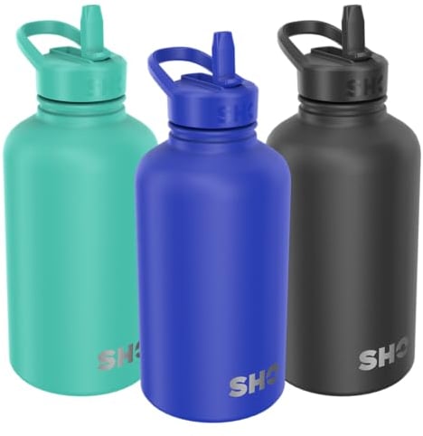SHO Stainless Steel Guzzler Water Bottle with Straw Lid - Leakproof, Dishwasher Safe, BPA Free, No Sweat, Vacuum Insulated Double Walled Metal Flask, 950ml & 1900ml - 24 Hours Cold (Cobalt, 1900ml)