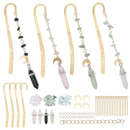 FREEBLOSS 4 Set Lesezeichen Basteln Lesezeichen Metall mit Kristallanhänger Personalisiertes Lesezeichen Vintage Federförmige Lesezeichen Lesezeichen Geschenk für Geburtstag