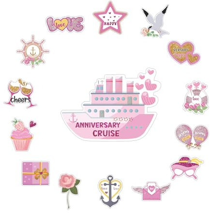 15pcs Pink Cruise Door Decorations Magnetic, Large Anniversary Cruise Ship Door Magnets Fridge Magnet Sticker Party Sign Decor for Valentine's Day Wedding Refrigerator Car