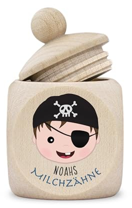 Zahndose Milchzähne Junge modern Dose Holz personalisiert Druck Name Pirat