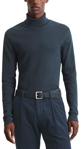 Marc O'Polo Herren Langarmshirt aus Bio-Baumwolle mit Rollkragen, Blau (Dark Navy), L