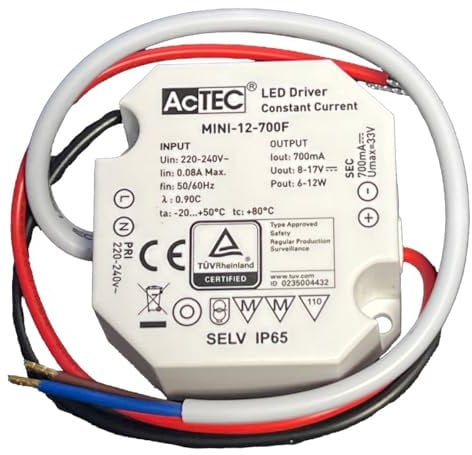 A2ZWORLD Mini-LED-Treiber IP65, Konstantstrom 700 mA 8 V-17 VDC 12 W, 50 x 48 x 24 mm, Wasserdicht, 220 VAC Eingang