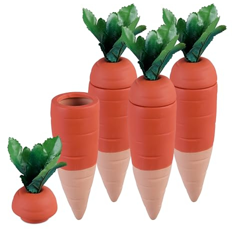Relaxdays Tonkegel Bewässerung, 4er Set, je 100 ml, Karotten-Design, Gießhilfe Zimmerpflanzen & Balkonkästen, Mehrfarbig
