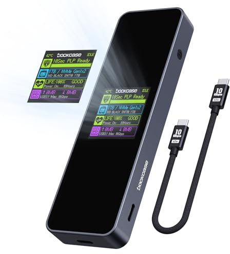 DOCKCASE Smart SSD Gehäuse - 10s Stromausfallschutz, M2 SSD Gehäuse mit Echtzeit-SSD-Gesundheitserkennung, Zwei Type-C-Anschlüsse USB-C 3.2 Gen 2 (10Gbps) für NVMe SSDs bis zu 4TB