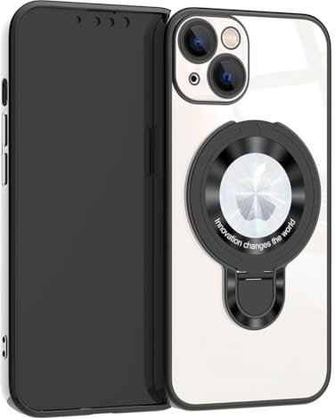 EiYioun Plated Case for iPhone 13 Mini with Metal Ring Holder Stand [Compatible with MagSafe], Shockproof Non-Slip Slim Fit Protective Phone Bumper Cover for iPhone 13 Mini Black