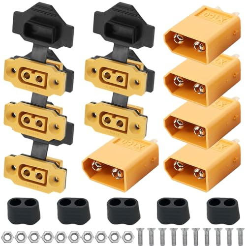 Xiatiaosann XT60E-F-Stecker-Set, XT60E-F-Buchse, Panelmontage, XT60h, XT60-Stecker, Rundstecker mit wasserdichter Abdeckung für RC FPV-Drohnen, Lipo-Akku, Quadrocopter (10 Stück)