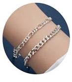 PRETOLE Kette Armband Set Damen Armband Silber Armband Damen Silber 925 Silver Bracelet Pärchen Armband Verstellbare Silber Kubanisches Armband Figaro Armbänder Elegant Ketten Set Silber