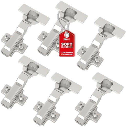 SOTECH SMOOTH 6 Stück SOFT-CLOSE Topfbänder 105° Mittelanschlag T52 mit Montageplatten, Abdeckungen, Schrauben und schnell Montage KLIP, getestet mit 50000 Zyklen
