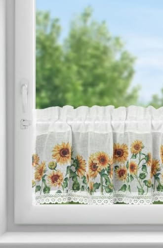 Eurofirany Scheibengardinen Dekorative Kurze Gardinen Fensterdekoration Weiße Ziergardinen Landhaus Rustikall (Helia, 30x150 cm)