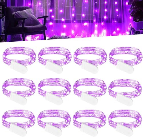 WIYETY 12 luci a LED a batteria, 2 m, 20 LED, con batteria, piccola catena luminosa per interni, per Natale, camera da letto, feste, matrimoni, decorazioni fai da te, colore: viola