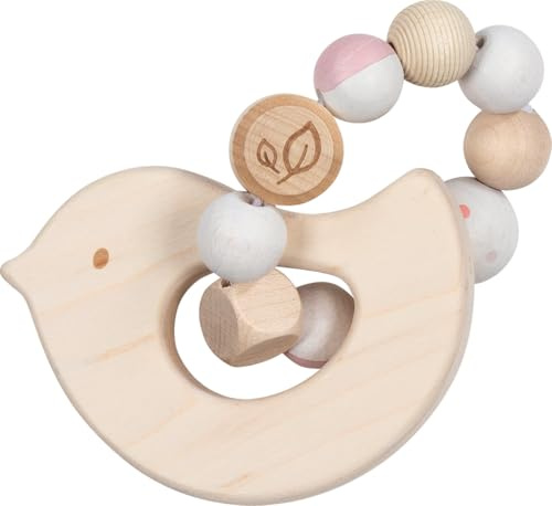 goki baby 65336 - Greifling aus Holz in Vogelform für Babys – Made in Germany, Rosa, Mädchen, Natürliches Motorikspielzeug zur Förderung des Greifreflexes, ab Geburt