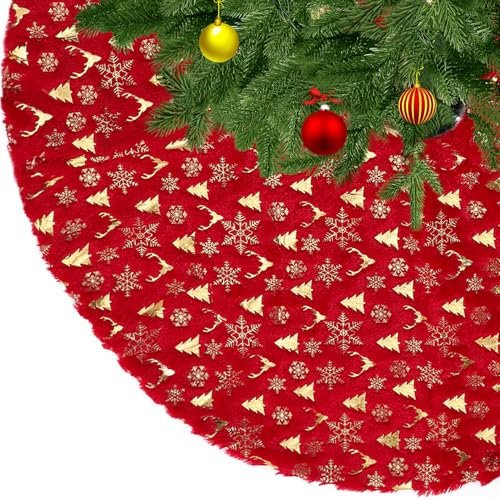 KONVINIT Weihnachtsbaum Rock Rot Weihnachtsbaumdecke Round Plüsch Christmasbaumdecke Glitzer Fell Weihnachtsbaum Teppich Weihnachtsbaum Boden Deko,78cm/90cm/122cm