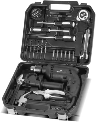 STAHLWERK Heimwerker Set DTS-33 ST Werkzeugkoffer | Tool Box | Werkzeugkasten mit 32-teiligem Werkzeug Set aus Schlagbohrer, Schraubendrehern, Hammer, Zange, Maßband, Spannungsprüfer, Bits und Zubehör