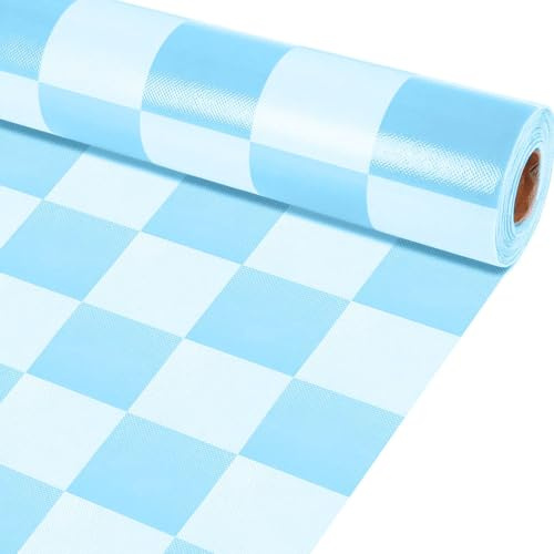 Blaues kariertes Pinnwand-Poster, Vliesstoff, 39,5 cm x 12,2 m | Löschbare Falten, wiederverwendbar, wasserfest, für Klassenzimmer-Dekorationen, Geschenkpapier, Basteln