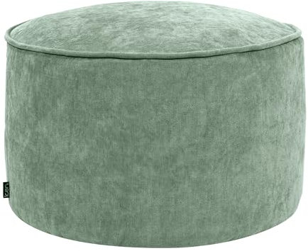 Icon Milano Hocker, Salbeigrün, Flauschiger Chenille Stoff, Samt Sitzsack, Sitzpuff Hocker mit Füllung, Fußhocker für das Wohnzimmer, Deko Wohnzimmer