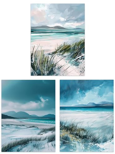 Artery8 Set of 3 Isle of Harris Luskentyre Beach Scotland Living Room A4 Size Wall Art Prints Pack