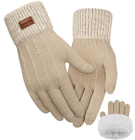 FORVEVO Handschuhe Damen Winter mit Fleecefutter,Touchscreen Warme Weich Strickhandschuhe,Thermo Winterhandschuhe Frauen für Outdoor Laufen Skifahren Radfahren(Khaki)