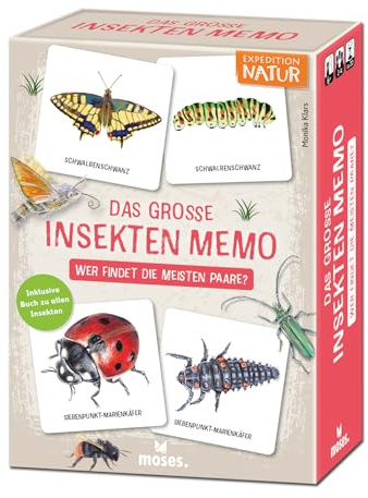 Moses. Expedition Natur - Das große Insekten Memo, Lernspiel für Kinder ab 6 Jahren, Memo-Spiel mit Insekten & ihren Jungtieren, inkl. 48-seitigem Sachbuch, Natur entdecken & Tiere bestimmen