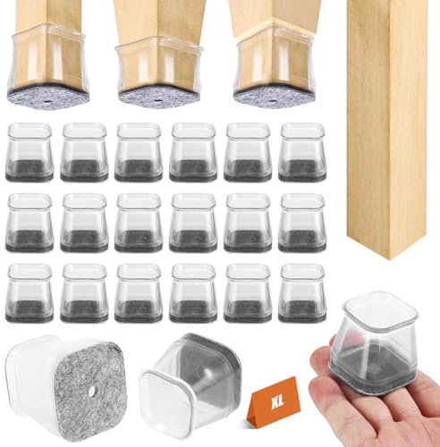 Lot de 30 embouts de protection rectangulaires en silicone transparent pour pieds de chaise - Pour protéger les sols, les rayures et l'isolation phonique