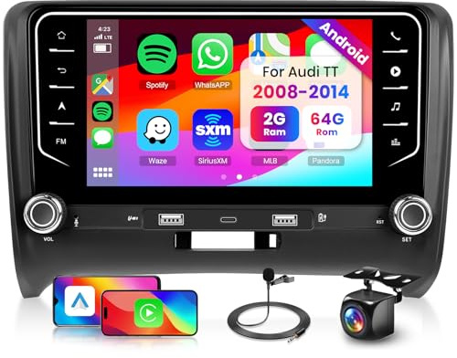 2GB+64GB Android Autoradio pour Audi TT MK2 8J 2006-2014 avec sans Fil Carplay Android Auto, Hodozzy 7 Pouces Écran Tactile Android Radio 2 Din avec GPS WiFi Bluetooth DSP FM/RDS Radio avec Caméra