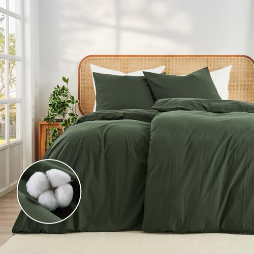 Duvetnova Bettwäsche 135x200 Baumwolle 4teilig Grün Dunkelgrün Superweiche 100% Vorgewaschene Baumwolle ÖKO-TEX Bettwäsche Olivgrün 2 Bettbezüge 135 x 200+ 2 Kissenbezüge 80x80 alle mit Reißverschluss