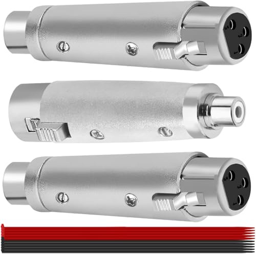 MKBKLLJY 3 Stück 3-polige XLR-Buchse auf Cinch-Buchse (Adapter), Audio-Adapter-Set, Zinklegierung, Metallgehäuse, silberfarben, mit Kabelbinder, kompatibel mit Mikrofon-Stereo-Mixern