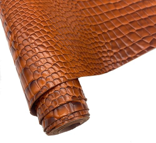 Geprägter synthetischer Alligator-PU-Stoff, 32 x 135 cm Krokodil-Vinyl-Kunstlederplatten für Heimwerkerarbeiten, Haarschleifen, Taschen, Handarbeiten (Braun)