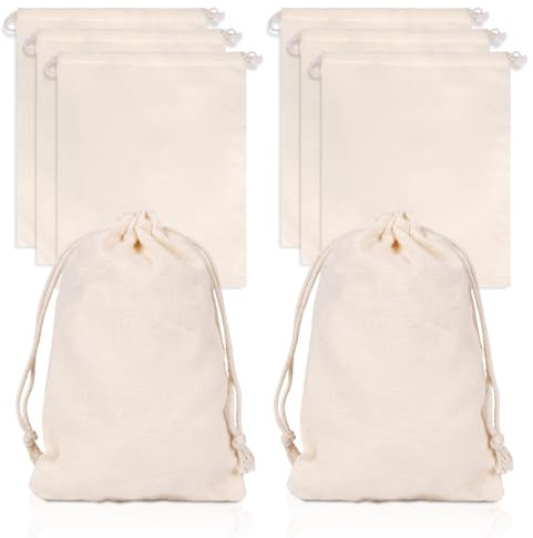 8 Bolsas de Algodón con Cordón, Bolsitas de Tela Pequeñas, Bolsitas Pequeñas Reutilizables, Para Cumpleaños, Fiestas, Regalos - Bolsas de Algodón Sostenibles