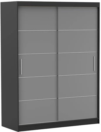Fabryka Mebli Idźczak Kleiderschrank, Wohnzimmerschrank - Schwarz/Grau Schwebetürenschrank, Schlafzimmerschrank - 61 x 150 x 200 cm - Schrank für Schlafzimmer, Wohnzimmer, Garderobe, modern