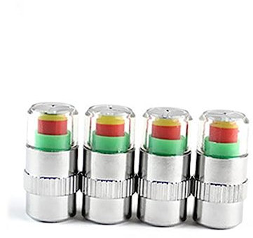 Luxshiny 4 Stück Auto Reifendruck Sensor Ventilkappen 2,4 Bar Druckanzeige Staubdicht Für Sichere Fahrzeugreifen