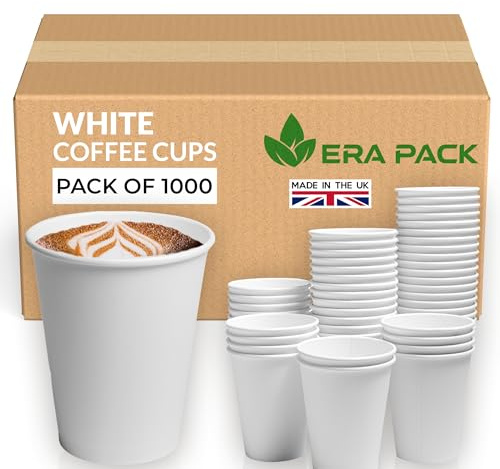 ERA PACK 1000 x 12oz Single Wall White Paper Cups - Disposable Coffee Cup, White - Ideal for Hot Drinks, Tea, Parties, and Events - Eco-Friendly and Convenient (1000)