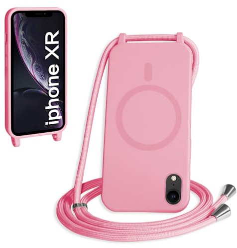FMPCUON Magnetisch Handykette für iPhone XR Hülle,Necklace Hülle mit Bands Handyhülle für zum Umhängen Kordel,kompatibel mit Magsafe Silikon Case mit Handykordel,Pink