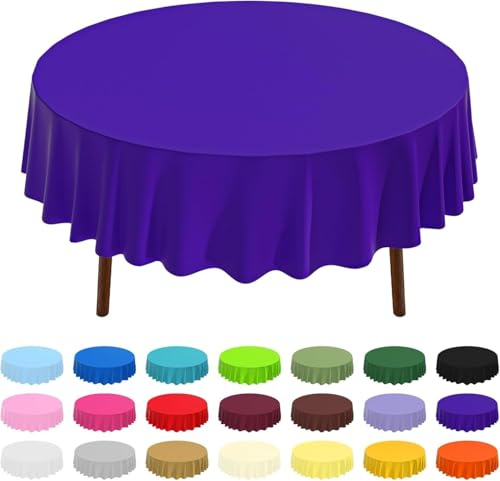Générique Nappes Rondes Jetables en Plastique Lot de 12, 213 cm - pour Fêtes, Mariages et Événements - Usage Intérieur et Extérieur (Violet foncé)