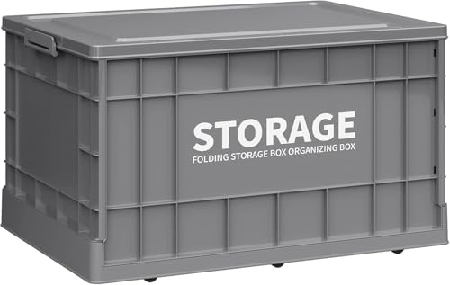 Roqao Klappbox mit Deckel & Rollen, faltbare Camping Box, 58L | Stapelbare Camping Kiste aus Kunststoff, stabil für Reisen & Outdoor, Aufbewahrung & Transport, Dunkelgrau