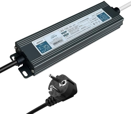 Transformateur LED 24 V 100 W, étanche IP67 4,16 A pour l'extérieur, étanche, avec prise, bloc d'alimentation à découpage, transformateur AC 230 V vers DC 24 V, tension constante compacte et fine