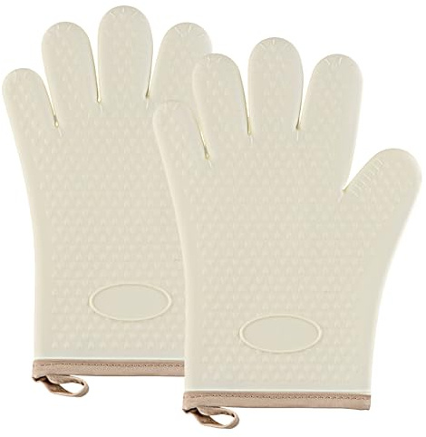 Guantes de Horno, 2 Guantes de Aislamiento de Silicona Gruesa, Resistentes a Altas Temperaturas de 300°F, Antideslizantes, Anti-Quemaduras para Hornear, Cocinar, Barbacoa (Blanco-2)