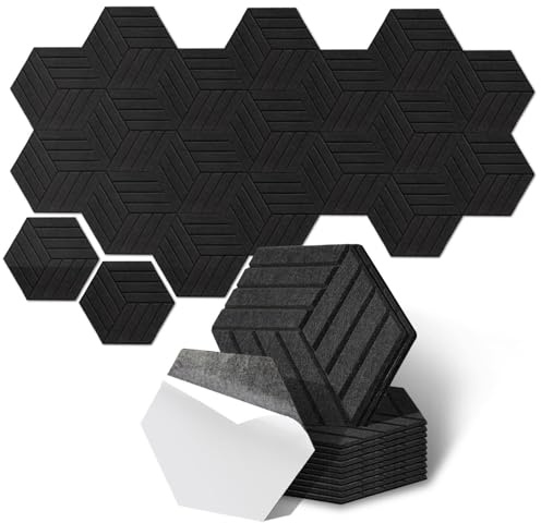 ISOISL 12x Akustikpaneele Selbstklebend Hexagon Akustikplatten Schwarz Hohe Dichte Schallschutzplatten für Wand Schalldämmung,Büro und Homeoffice (30x26/0.93m³)