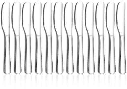 HOMQUEN Cuchillo de mantequilla de acero inoxidable, esparcidor de mantequilla multifuncional, perfecto para cocina, restaurante y fiestas, práctico utensilio de cocina, juego de 12 piezas