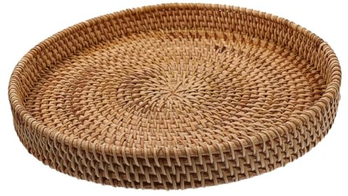Genérico Bandeja Redonda de Ratán 30 CM sin Asas, Cesta Tejida a Mano para Servir Café, Frutas y Pan, Contenedor Abierto para Mesa de Café y Organización en Cocina