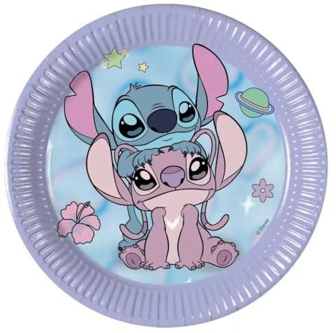 Procos Disney Lilo & Stitch Angel Pappteller 20 cm – 8 Stück Partyteller für Kindergeburtstag – FSC Papier Teller in Lila