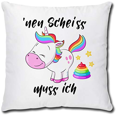 TRIOSK Einhorn Kissen lustig mit Spruch NEN Scheiss Dekokissen Geschenk für Einhornfans Frauen Mädchen Kinder Zierkissen Füllung 40x40 Rosa Bunt