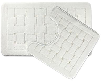 Emma Barclay Orkney - Crosshatch 2 Pc Bath Set in White - Mat 45x75cm/ Pedestal 45x45cm