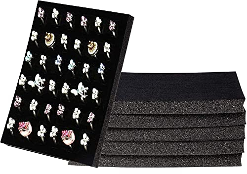 Ringlade (Set, 6 Stück) - Für bis zu 36 Ringe, Mit Samtbezug - Schmuckdisplay - Ideal für Einzelhandel, Juweliere - Schwarz, 19,1 x 14 x 1,3 cm