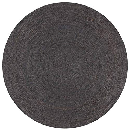 yorten Teppich Handgefertigt Jute Rund 90 cm Dunkelgrau Sisal Look Flat Weave Geeignet für Hauptdekoration