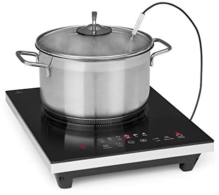 Klarstein Cook n Roll - Placa de inducción, 2000 W, 6 programas de cocción, 10 niveles de temperatura, 40-160 °C, Función Sous-vide, Apagado automático, Control táctil, Pantalla LED, Termómetro, Negro