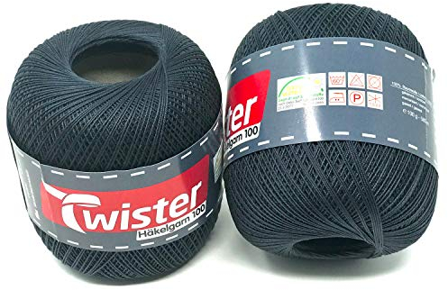Twister Häkelgarn anthrazit Handstrickgarn Baumwollgarn 2x100g